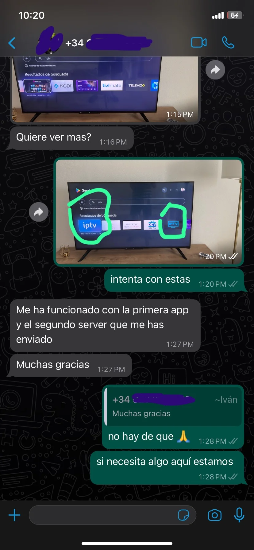 Conversación de WhatsApp - Cliente con TV funcionando