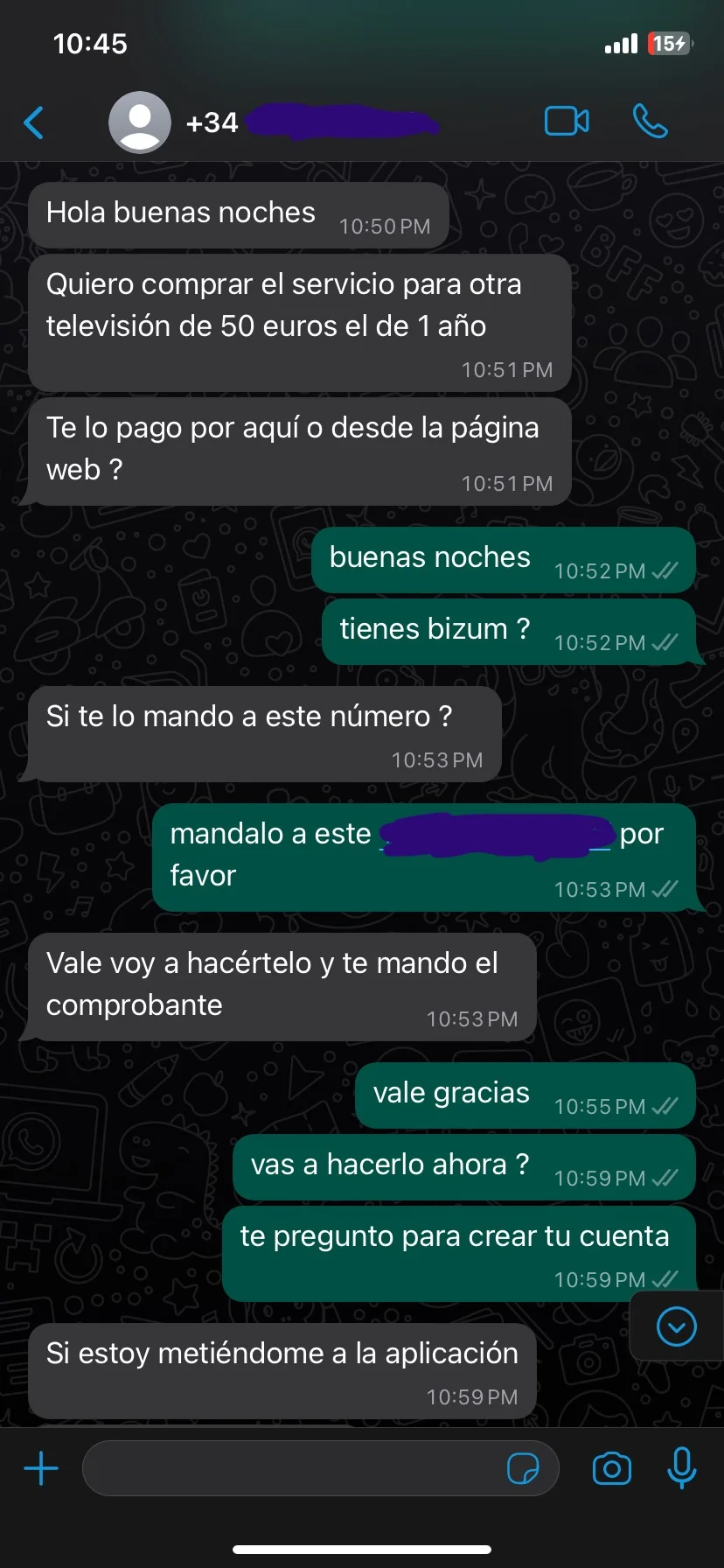 Conversación de WhatsApp - Cliente comprando servicio adicional
